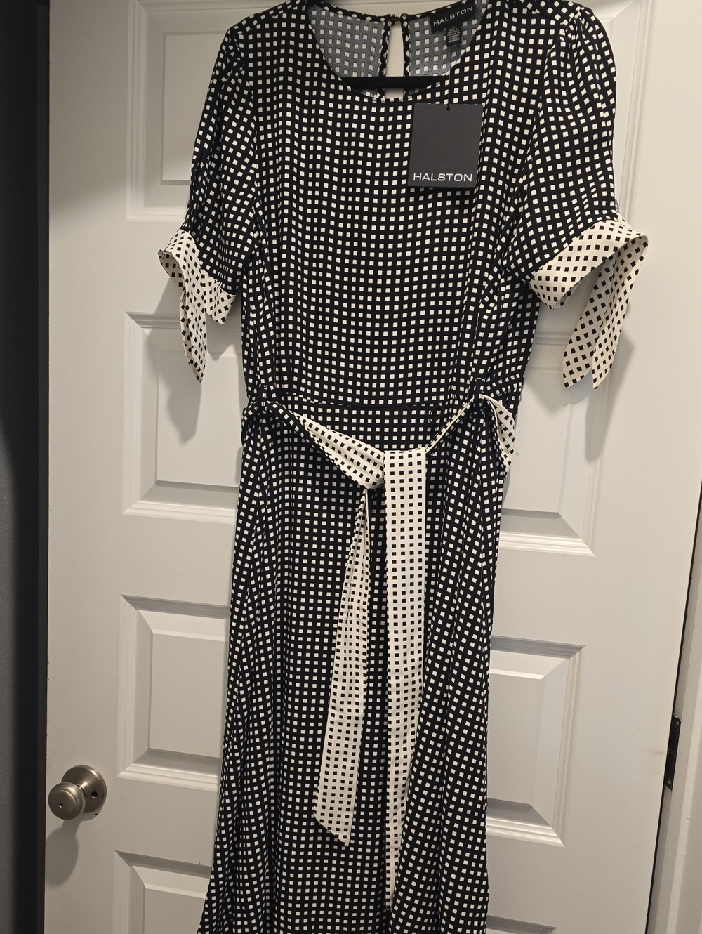 Halston Black and White Square-Print Maxi Dress